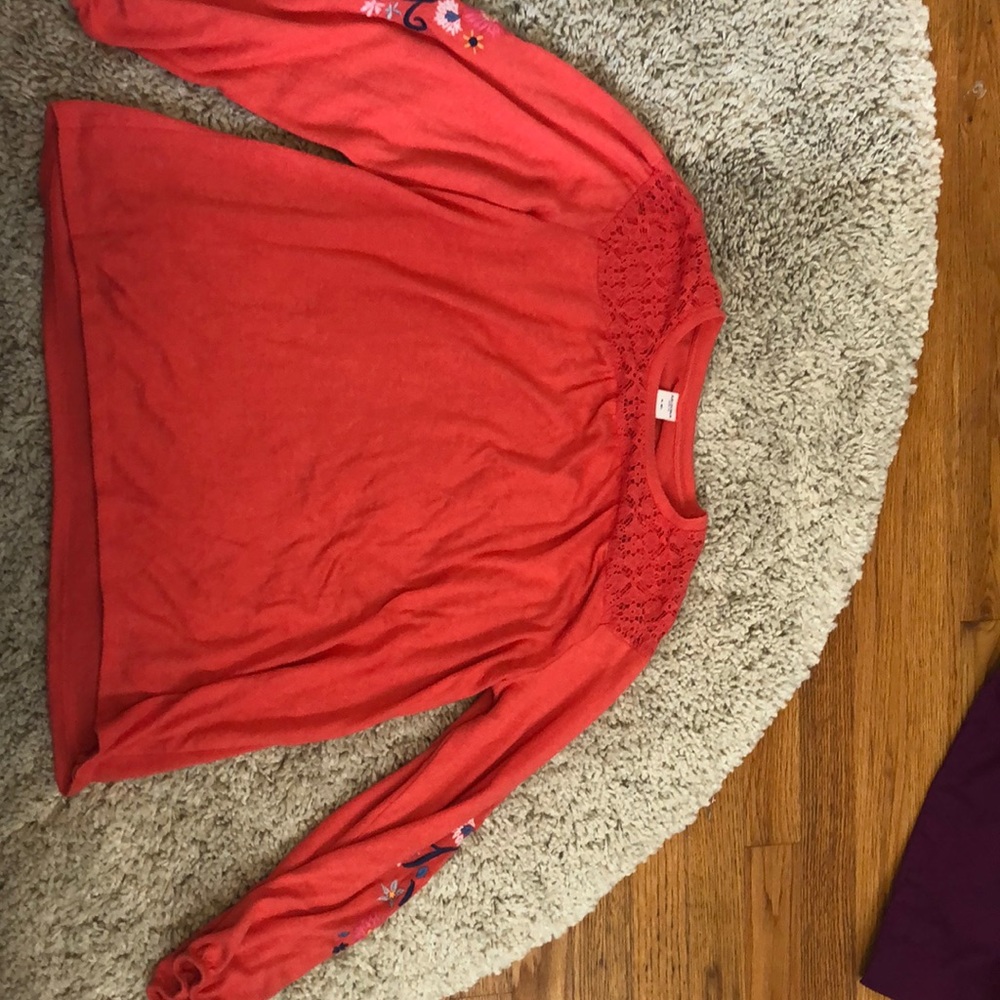 Brand new orange red embroidered shirt with lace